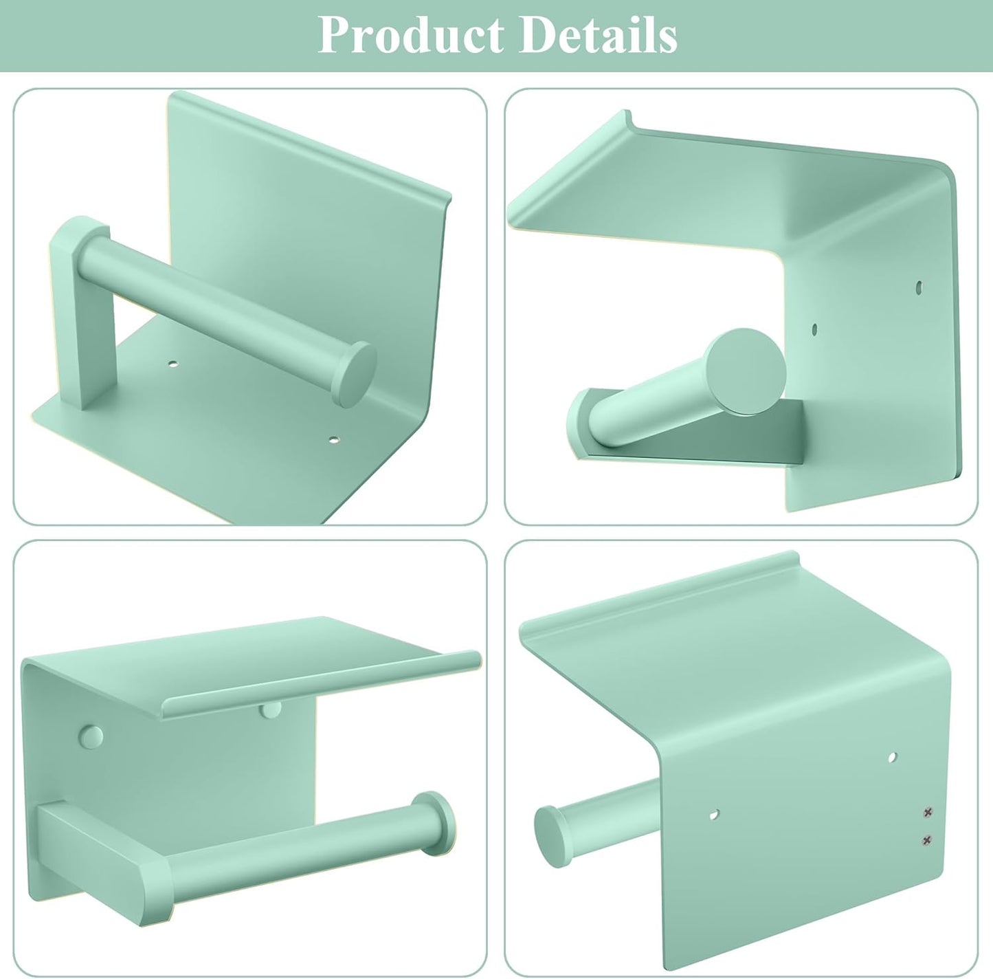 Tindbea Toilet Paper Holder with Phone Shelf, Adhesive or Screw Wall Mount Toilet Tissue Roll Holder, Rustproof & Multifunctional Stainless Steel Bathroom Storage Dispenser (Mint Green)