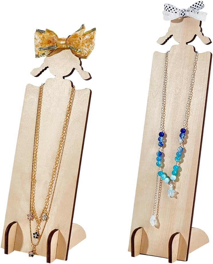 PH PandaHall 2pcs Wood Hair Clip Display Stand 2 Sizes Hairband Holder Racks Wooden Headband Storage Display Board Cute Hair Tie Necklace Holders for Headband Hair Accessories Organizer Dresser