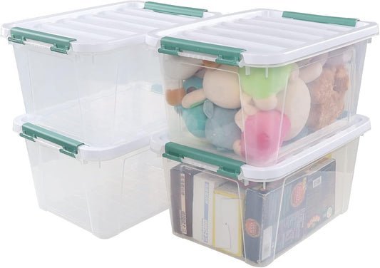 4-Pack 20 Quart Large Stackable Boxes, Plastic Storage Latch Bin, Clear