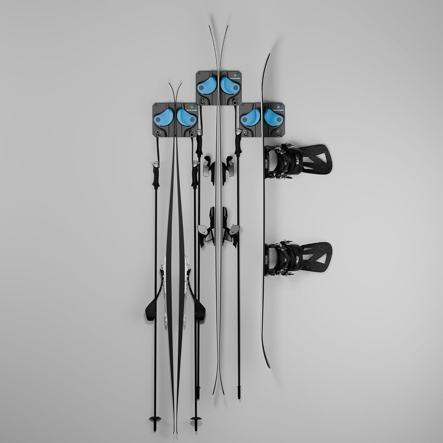 Gravity Grabber - Ultimate Ski & Snowboard Wall Rack | Secure, Non-Slip Storage | Fits Any Ski/Board | Garage Organization | Ski Storage Rack | Snowboard Storage Rack | Winter Gear Organizer | 3 Pck