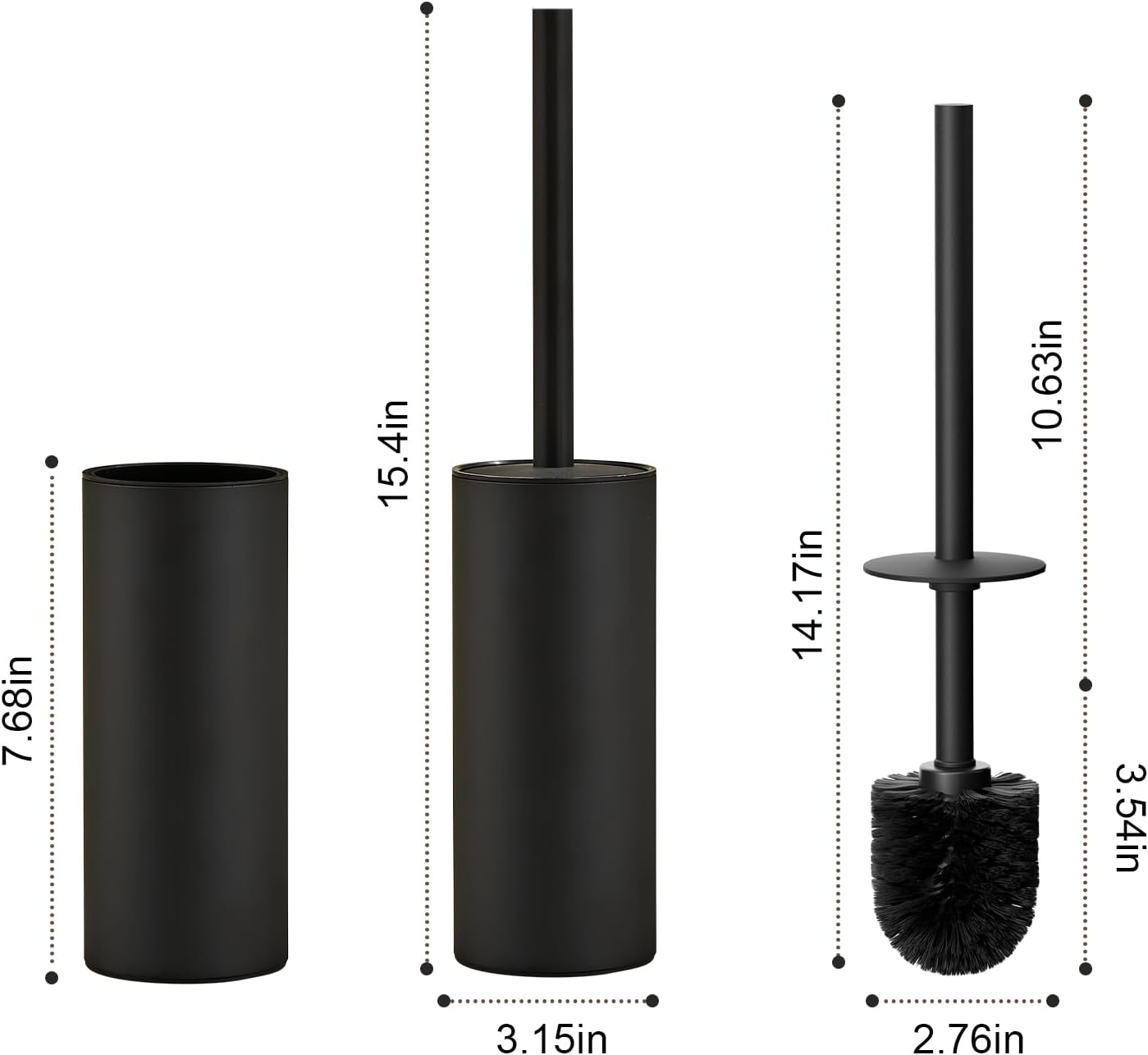 304 Stainless Steel Toilet Bowl Brush and Holder Set, Circular Floor Toilet Brush Holder, Long Handle, Bathroom Heavy-Duty Cleaner, High-End Cylinder Wall，2 Brush Head (Black) YIGUANXIN
