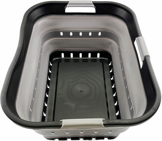 SAMMART 42L (11 gallon) Collapsible Plastic Laundry Basket - Foldable Pop Up Storage Container/Organizer - Space Saving Hamper/Basket (Black/Alloy Grey)