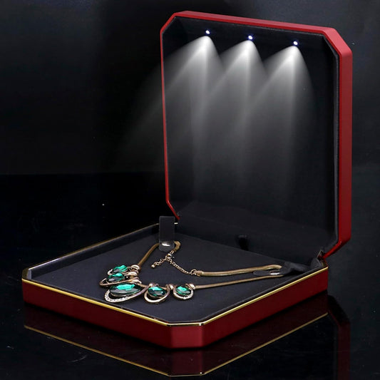 HSLFUAI Large Necklace Box, Necklace Gift Box with Led Light,Jewelry Box for Necklace,Jewelry Gift Box for Wedding, Birthday, Valentine' Day, Mother'S Day, Christmas
