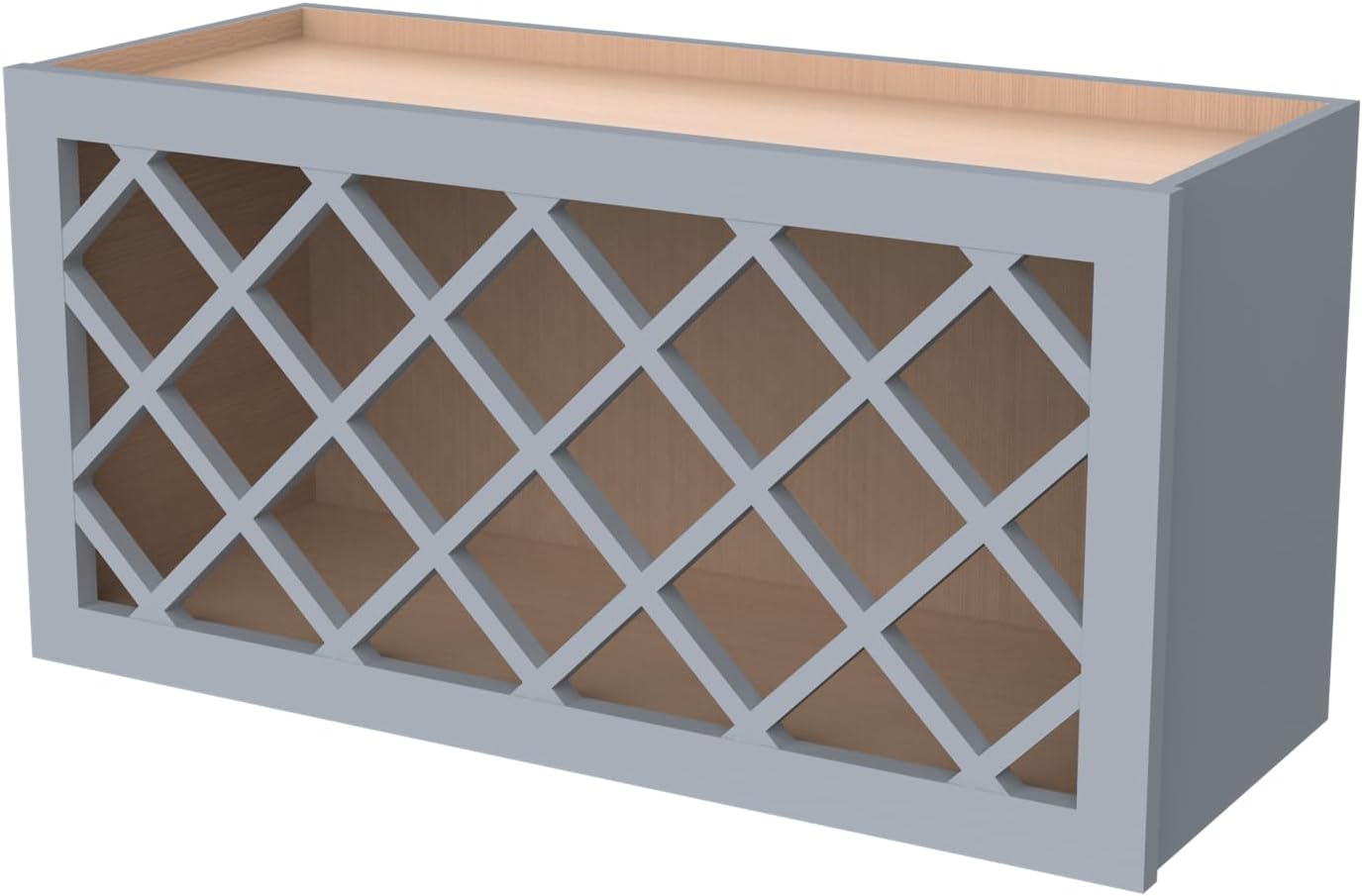 Solid Wood RTA Wine Bottle Rack Wall Cabinet with Lattice Panels Wine Holder Wine Storage Cabinet for Bar, Pantry, Wine Cellar Basement Countertop Mocha (Gray, 36”W × 12”D × 15”H), Sk-grey