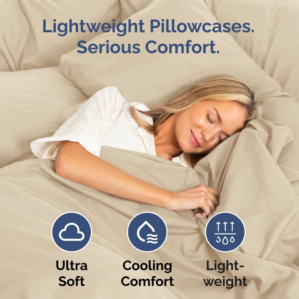Standard Pillow Cases - 2 Pack - Super Soft Pillowcase Covers - Envelope Enclosure - Hotel Quality Pillow Protectors - Wrinkle Free, Shrink and Stain Resistant - Machine Washable - 20" x 26" (Cream)