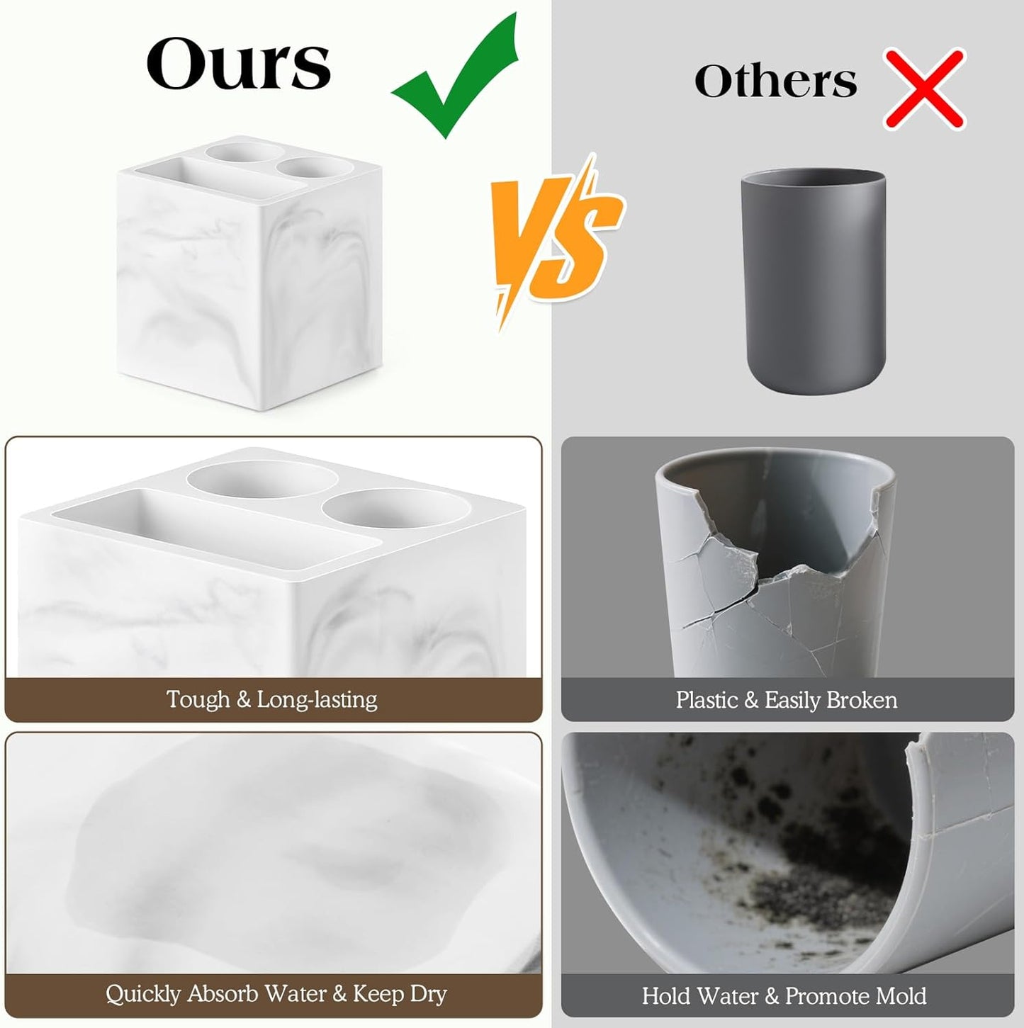 Luxspire Toothbrush Holder, 3 Slots Fast Drying Tooth Brush Holder for Bathroom, Diatomite Electric Tooth Brush and Toothpaste Organizer for Bathroom Kitchen Vanity Countertop, Marble White
