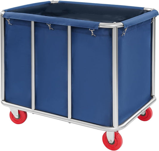 Commercial Laundry Cart with Wheels,Laundry Hamper Cart,Heavy Duty Rolling Laundry Basket with Large Capacity,Laundry Sorter Trolley for Home Hotel Apartment (Blue, 35.43 * 25.6 * 31.5in)
