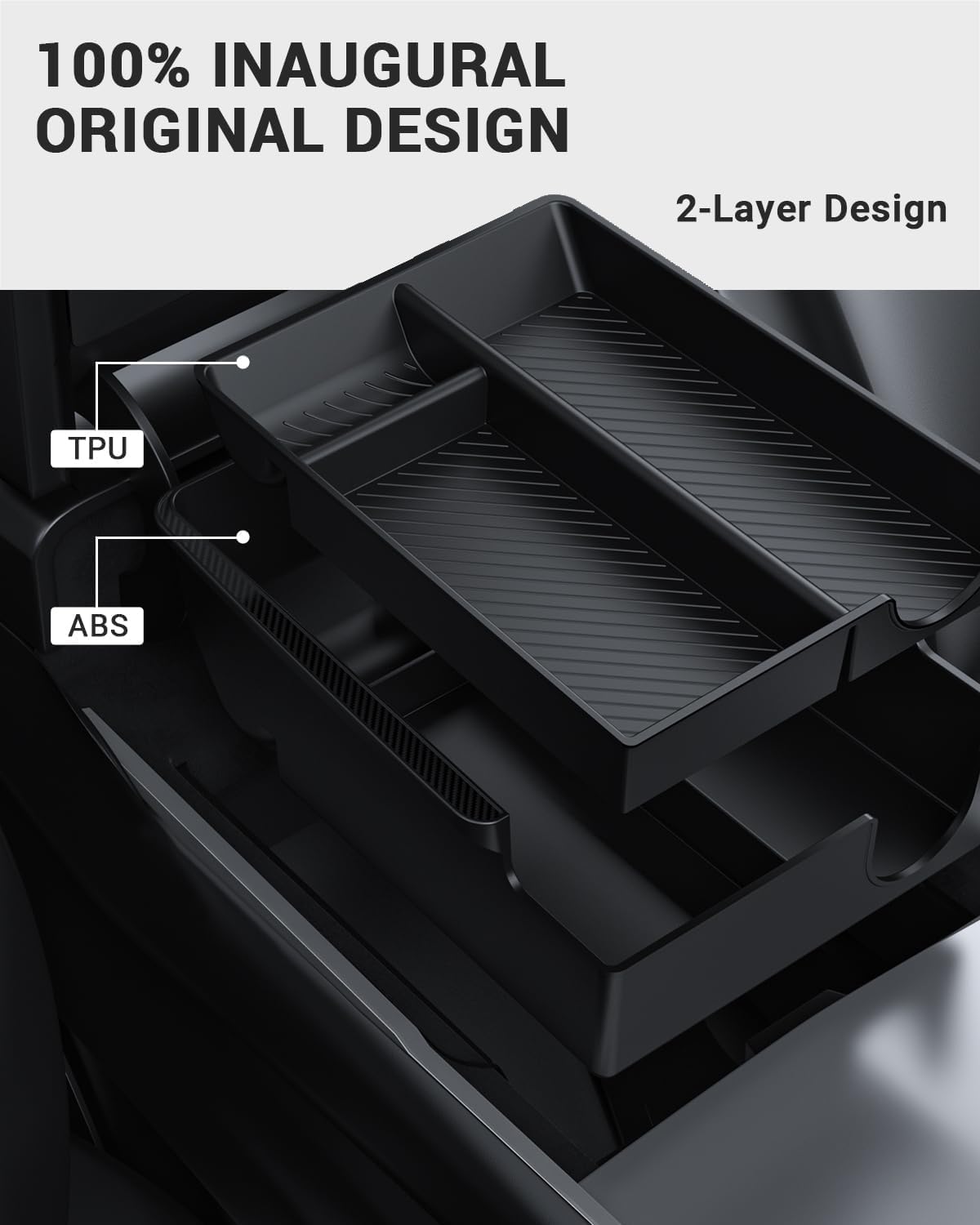 BASENOR 2021-2024 Tesla Model Y Model 3 Armrest Storage Box (Carbon Edition) Console Organizer Tray for 2021-2023 Model 3 2021-2024 Model Y Interior Accessories