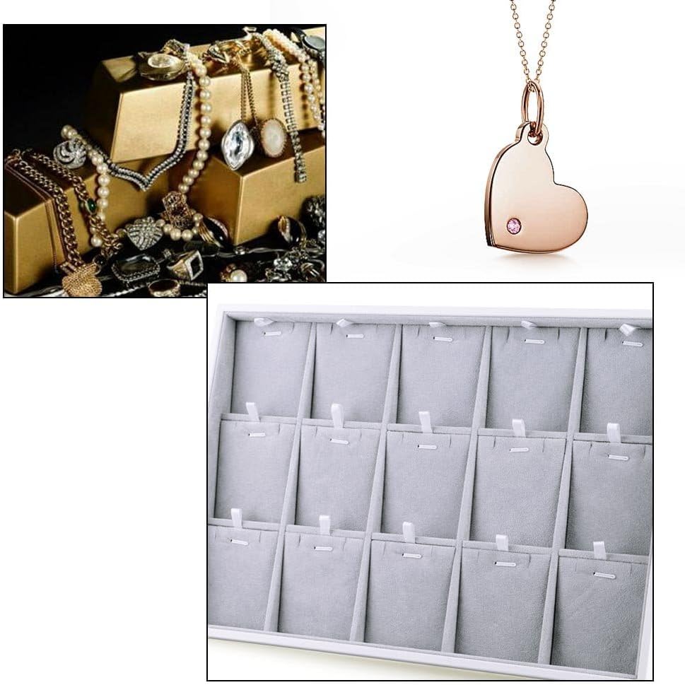 Oirlv Velvet Jewelry Organizer Trays Stackable Showcase Jewelry Display Storage Tray (15 Grids Insert)