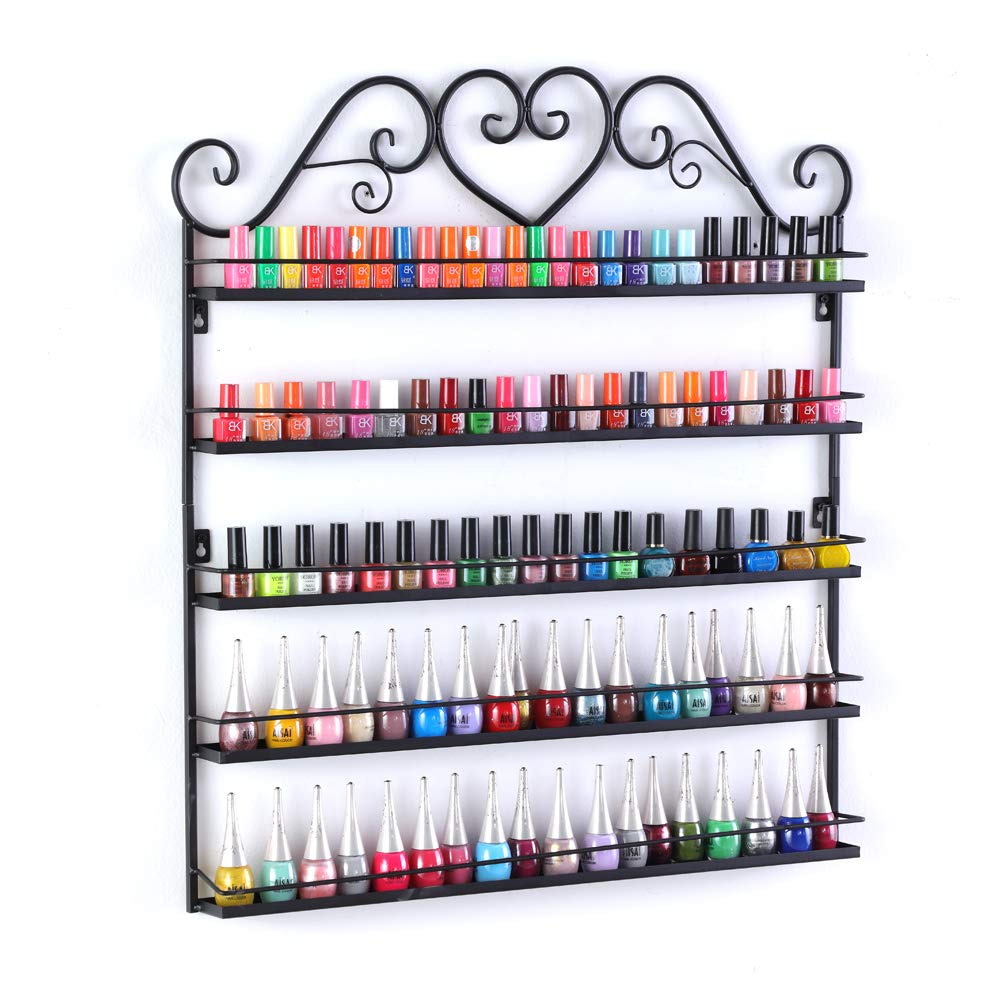 Dazone DIY Mounted 5 Shelf Nail Polish Wall Rack Organizer Holds 100 Bottles Nail Polish or Essential Oils (Black)