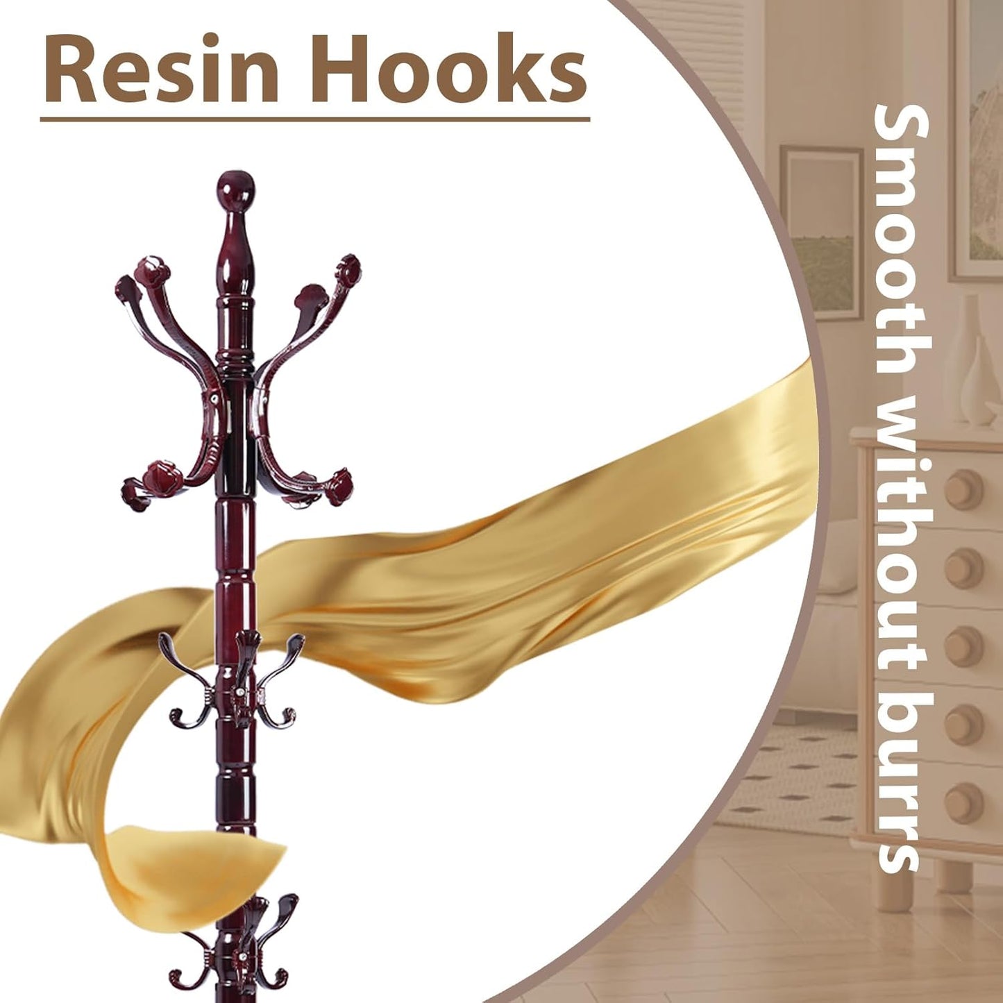 Solid Wooden Coat Rack Stand, Coat Racks Freestanding with 14 Hooks, Natural Birch Wood Coat stands with Sturdy Round Base, Tree Coat Hanger Standing for Entryway Bedroom Office (Ruyi Hook)