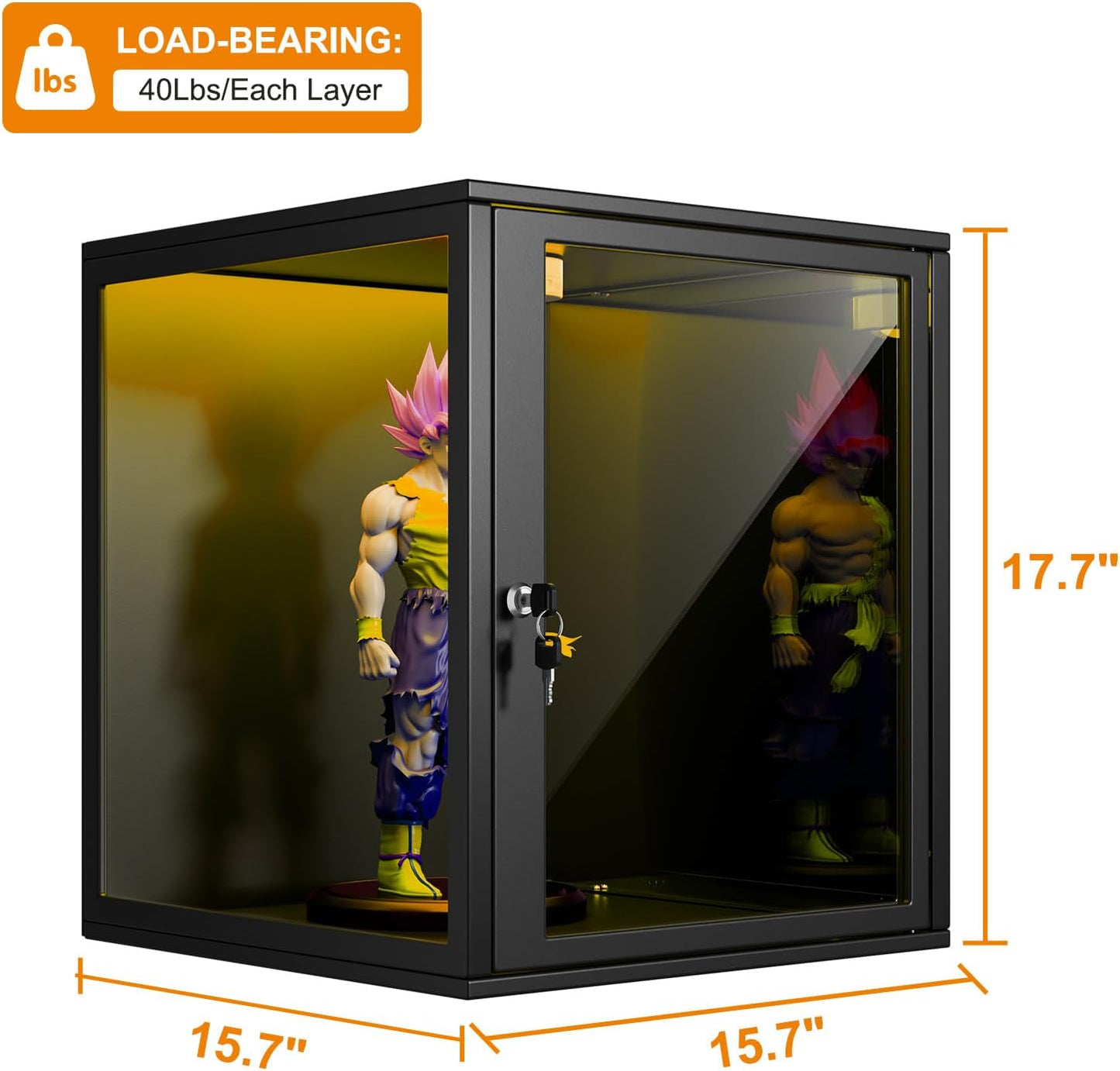 NAIZEA Display Case w/Lock, 17.7"x15.7"x15.7" LED Dustproof Show Case for Collectibles, Figure, Trophy, Display Box for Collectibles Bedroom Living Room Office Game Room,1 Pack