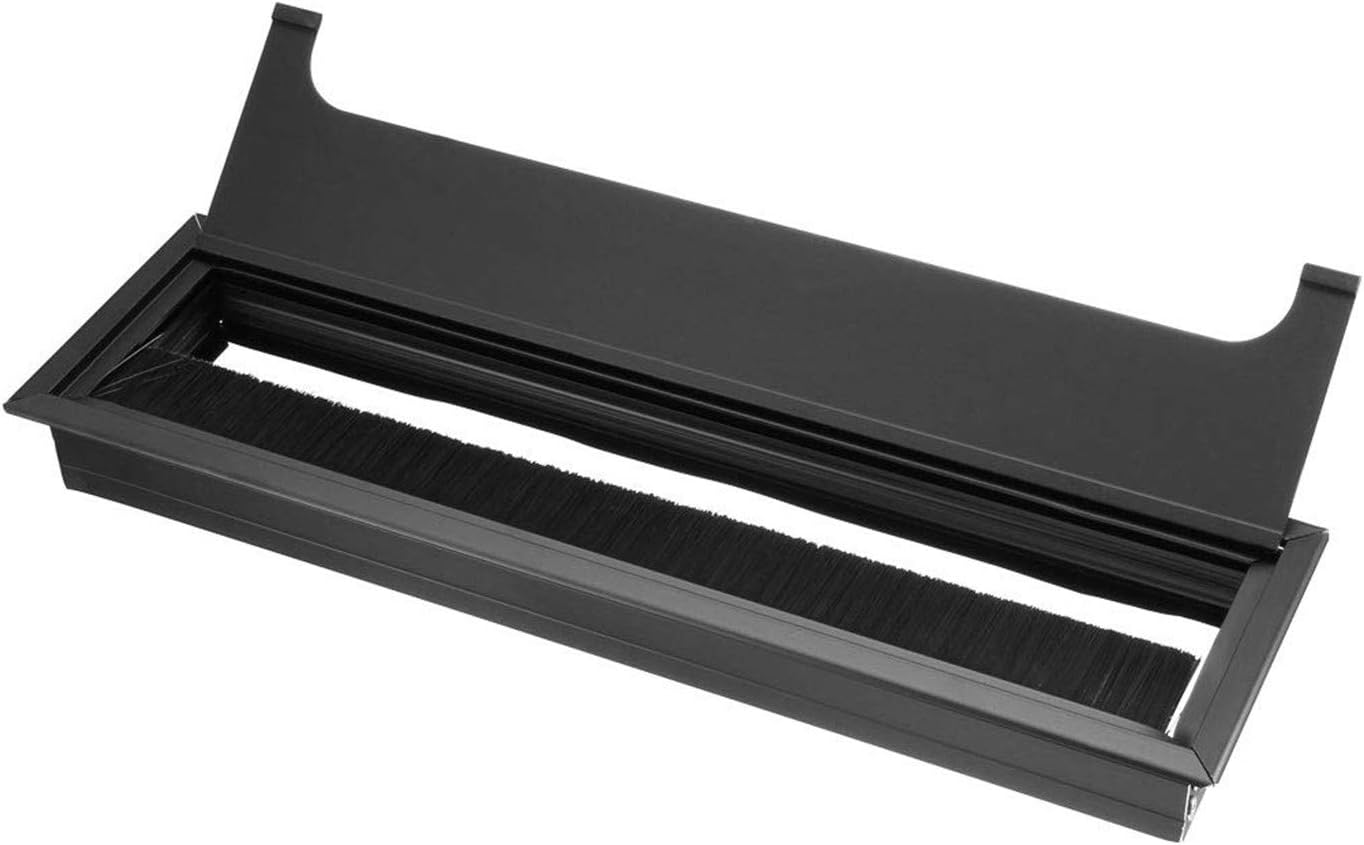 XMHF Aluminum Alloy Rectangle Wire Cable Grommet Hole Cover Cable Organizer for Office Desk Computer Desk Table 11 x 3.15 inch (280 x 80mm;Black)