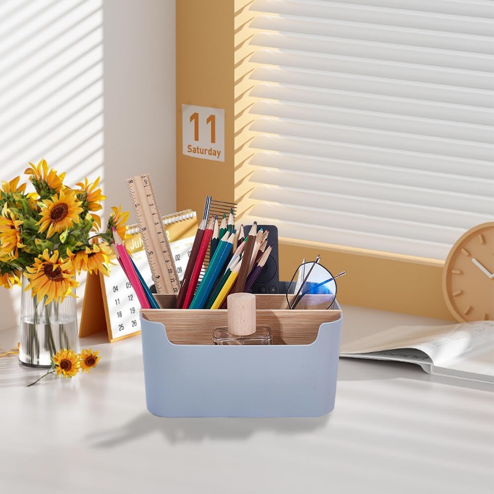 2 Pack Gray Desk Storage Organizer, Desk Organizers and Remote Control Caddy Holder Desktop Pen Pencil Holder Container Box for Bedside Nightstand Desktop Coffee Table Office Supplies