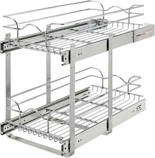 Rev-A-Shelf 2-Tier Kitchen Cabinet Pullout Shelf and Drawer Organizer Slide Out Pantry Storage Basket in Multiple Sizes, 12 x 22 In, 5WB2-1222CR-1