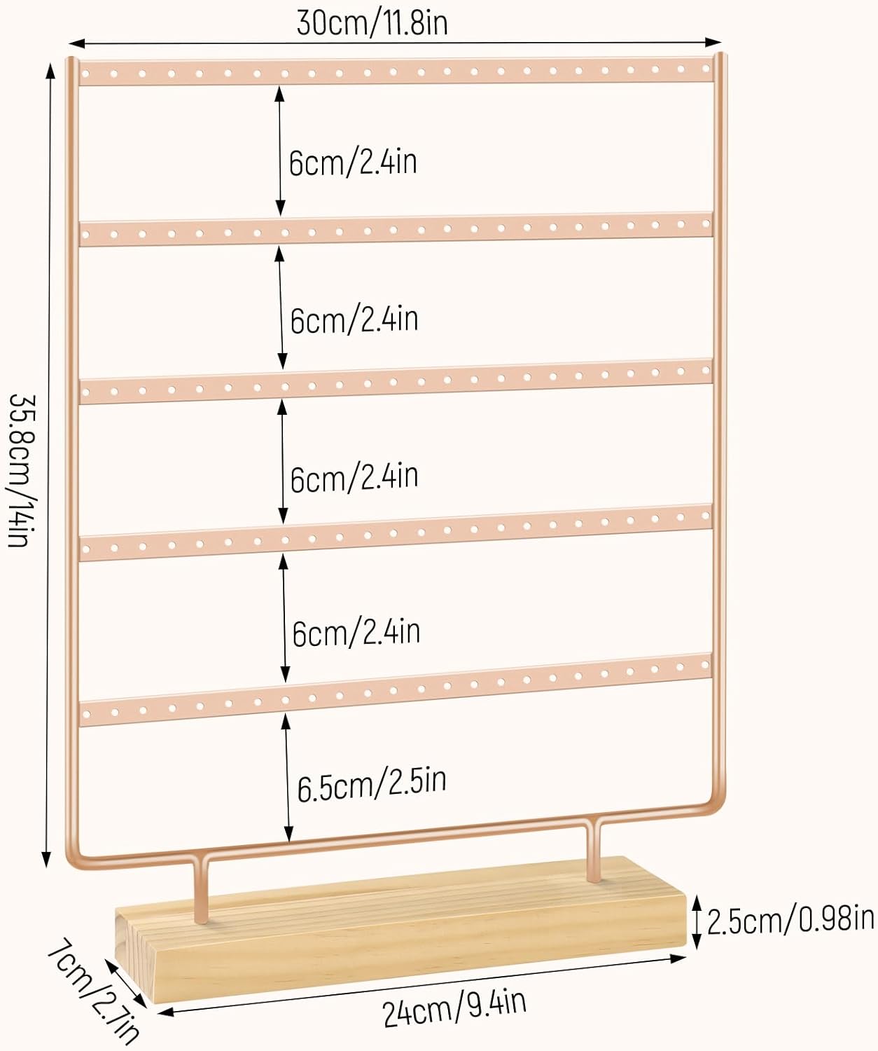 Earring Holder Organizer, Ear Jewelry Tree Organizer for Women, Earring Hanger with 5 Tiers & 120 holes (Rose Gold)
