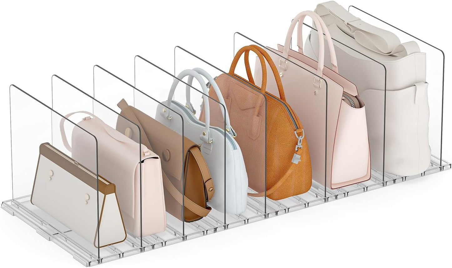 Yecaye Purse Organizer for Closet, Adjustable Closet Purse Organizer Rack, Clear Plastic Handbag Storage Organizer, Shelf Divider for Bedroom, Office, Kitchen
