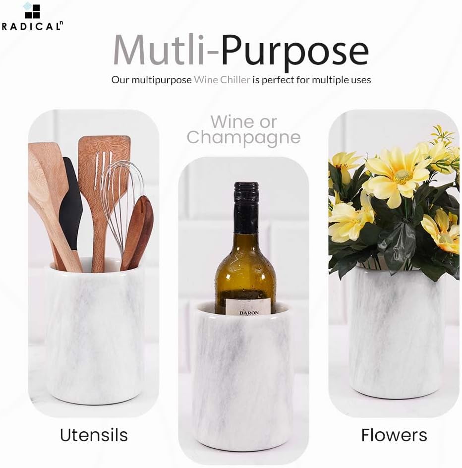 Radicaln Marble Wine Chiller 6.5" Inches White Handmade Insulated Cooler For Champagne - Wine Chiller & Beverage Coolers For Bar Accessories - Wine Bottle Cooler Holder for Christmas Decor