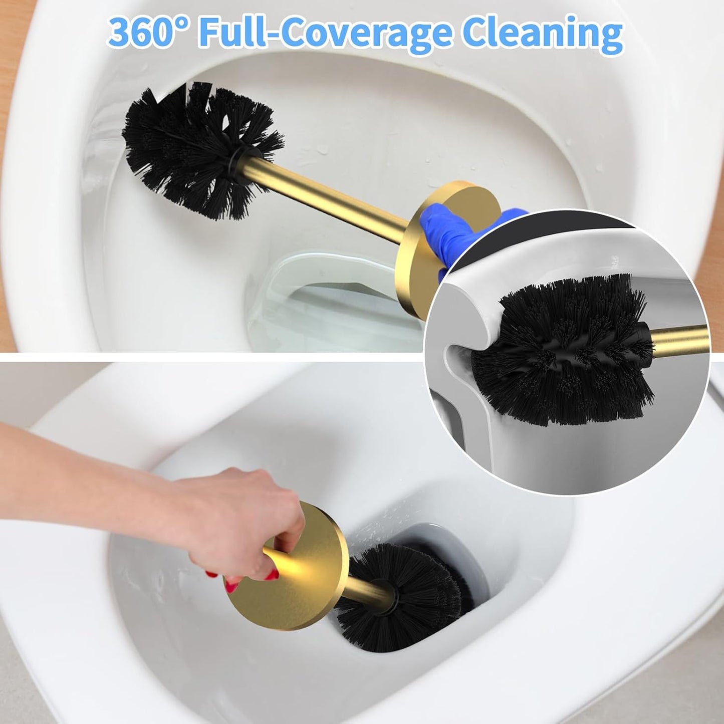Stainless Steel Toilet Brush and Holder Set Brushed Gold Heavy Duty Toilet Bowl Brush with Long Handle for Bathroom and Farmhouse
