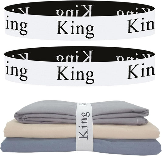 2-Piece Bed Sheet Organizer Bands - Sheet Keepers Linen Labels for Bedding, Closet Storage (King)