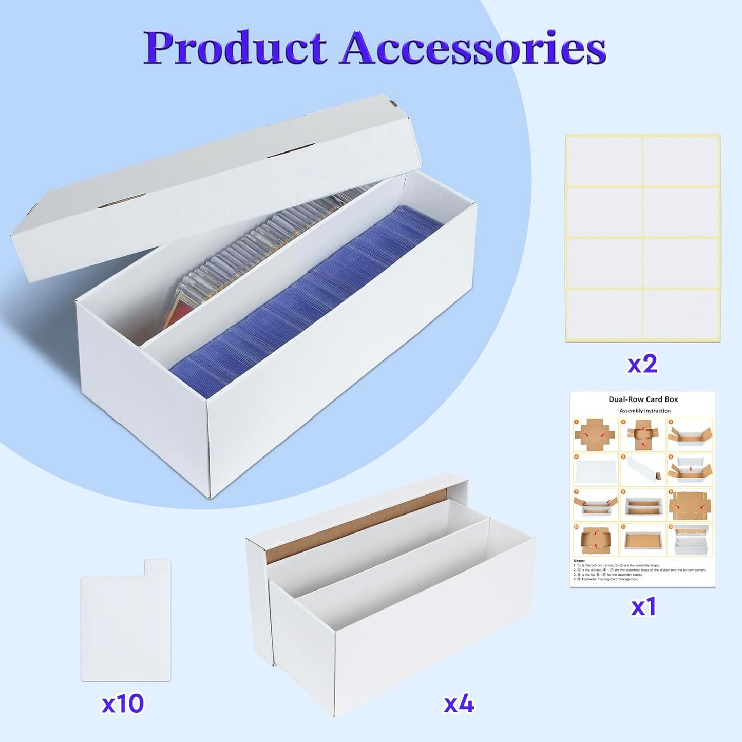 4 Pack Trading Card Storage Box - 2 Rows, Cardboard Storage Box holds 320+ Top Loaders, Graded Card Holder Organizer Case fits PSA/HGA Slabs