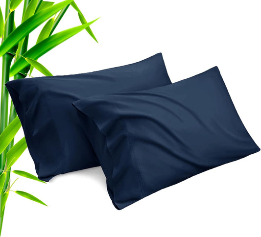TELUS Pillow Cases Standard Size 2 Pack, Bamboo Rayon Cooling Pillowcases with Envelope Closure, Cool Breathable Pillow Case for Hot Sleepers & Night Sweats, 20x26 inches, Navy Blue