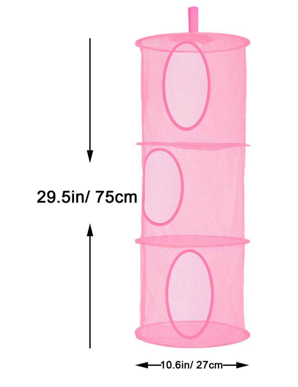 Libeder Mesh Hanging Storage Space Saver Bags Organizer,Foldable Storage Organizer 3 Compartments Toy Storage Basket for Kids Room Bathroom 2 Sets Pink
