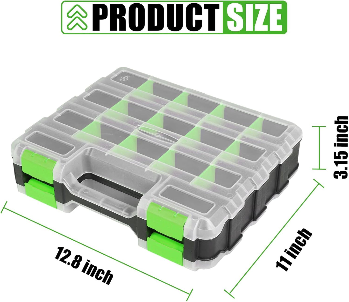 Generic Tool Box with Transparent Lid, Double Side 34-Compartments Organizer Box with Removable Dividers for Hardware, Screws, Bolts, Nails, Beads, Jewelry and Fishing Accessories, Green, 2 Packs