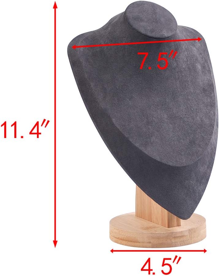 Coward Velvet Necklace Display Stand For Show Bamboo Chain Jewelry Model Bust Holder(gray velvet, 11.4")