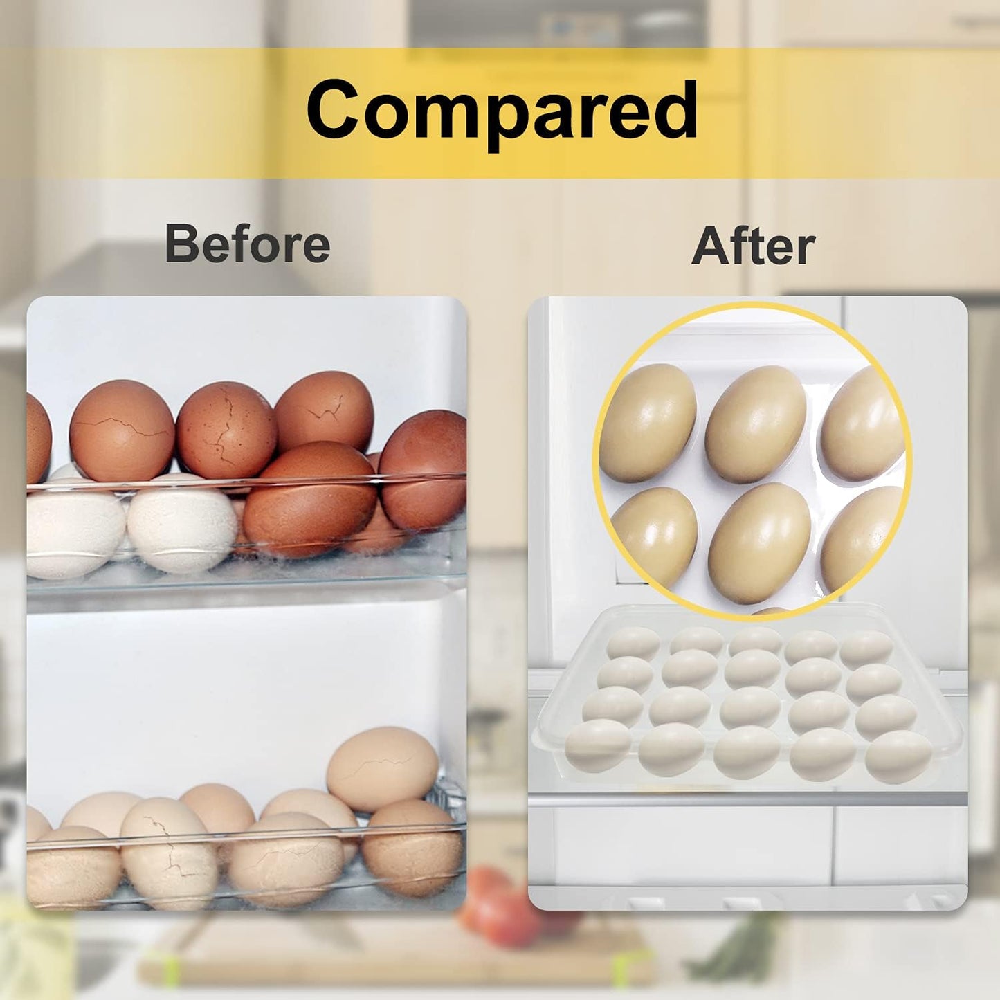 Egg Holder for Refrigerator, Deviled Egg Containers Large Plastic Egg Tray Carrier for Fridge Kitchen Egg Storage Compact Stackable Durable Clear with Lid Fits 48 Eggs 2 Pack