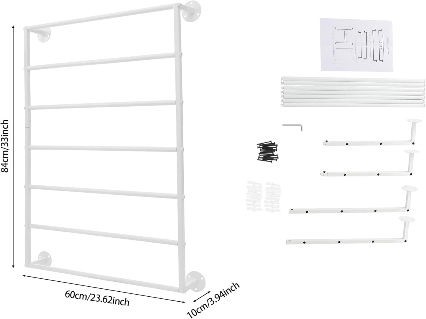 Wall Mounted Display Rack, 7-Layer Wrapping Paper Ribbon Organizer Scarves Tie & Scarf Rack Belts Towel Holder Necktie Hijab Stand Metal Shelving for Home, Retail Stores, Flower Shop