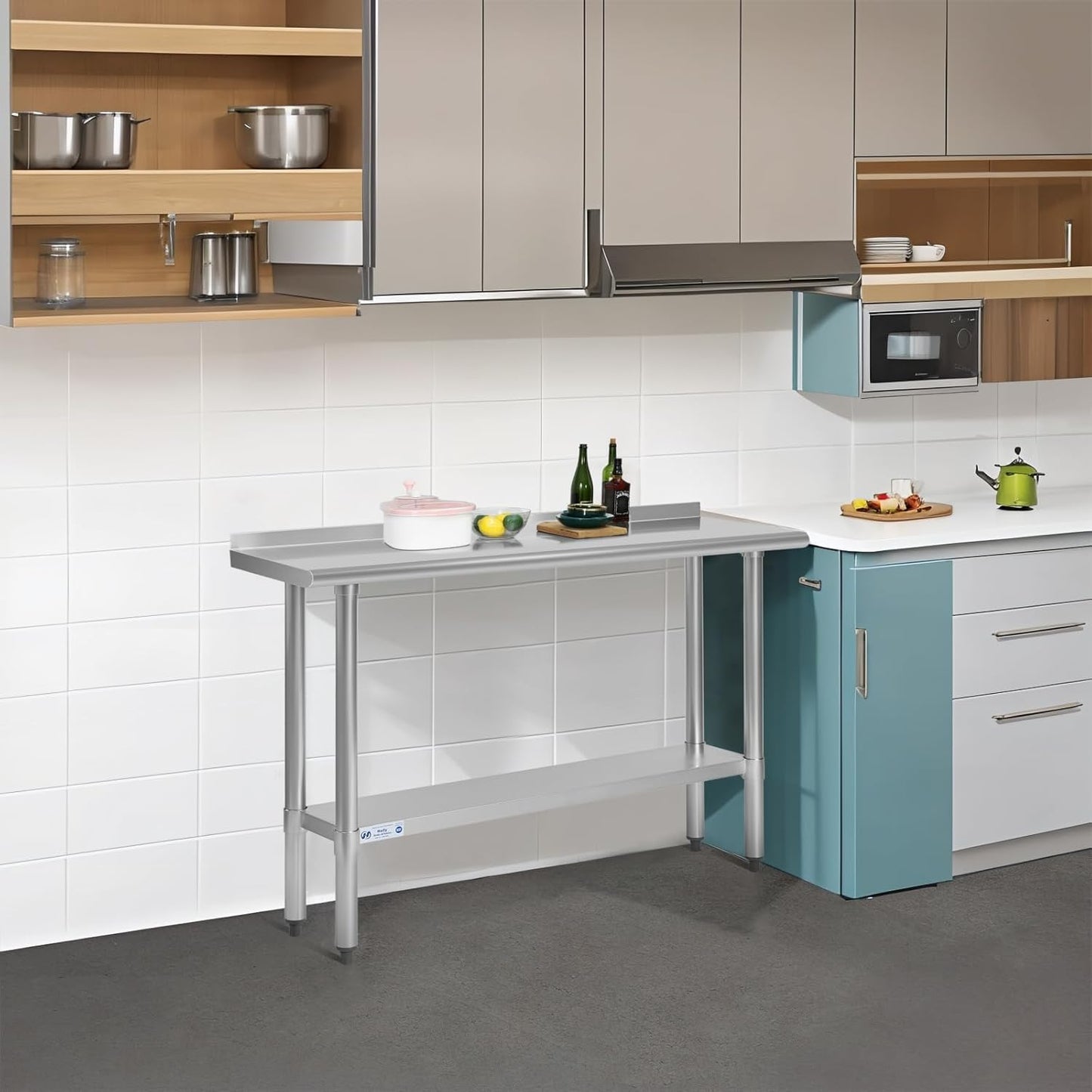 Hally Stainless Steel Table for Prep & Work 18 x 36 Inches, NSF Commercial Heavy Duty Table with Undershelf and Backsplash for Restaurant, Home and Hotel