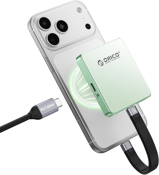 ORICO 10Gbps Magnetic M.2 NVMe SSD Enclosure with PD100W Charging Port 4K ProRes Recording Max 2TB for iPhone 17/16/15 Pro/Pro Max/Plus Support SSD Size 2230/2242 B+M M-Key Diskless AP42P (Green)