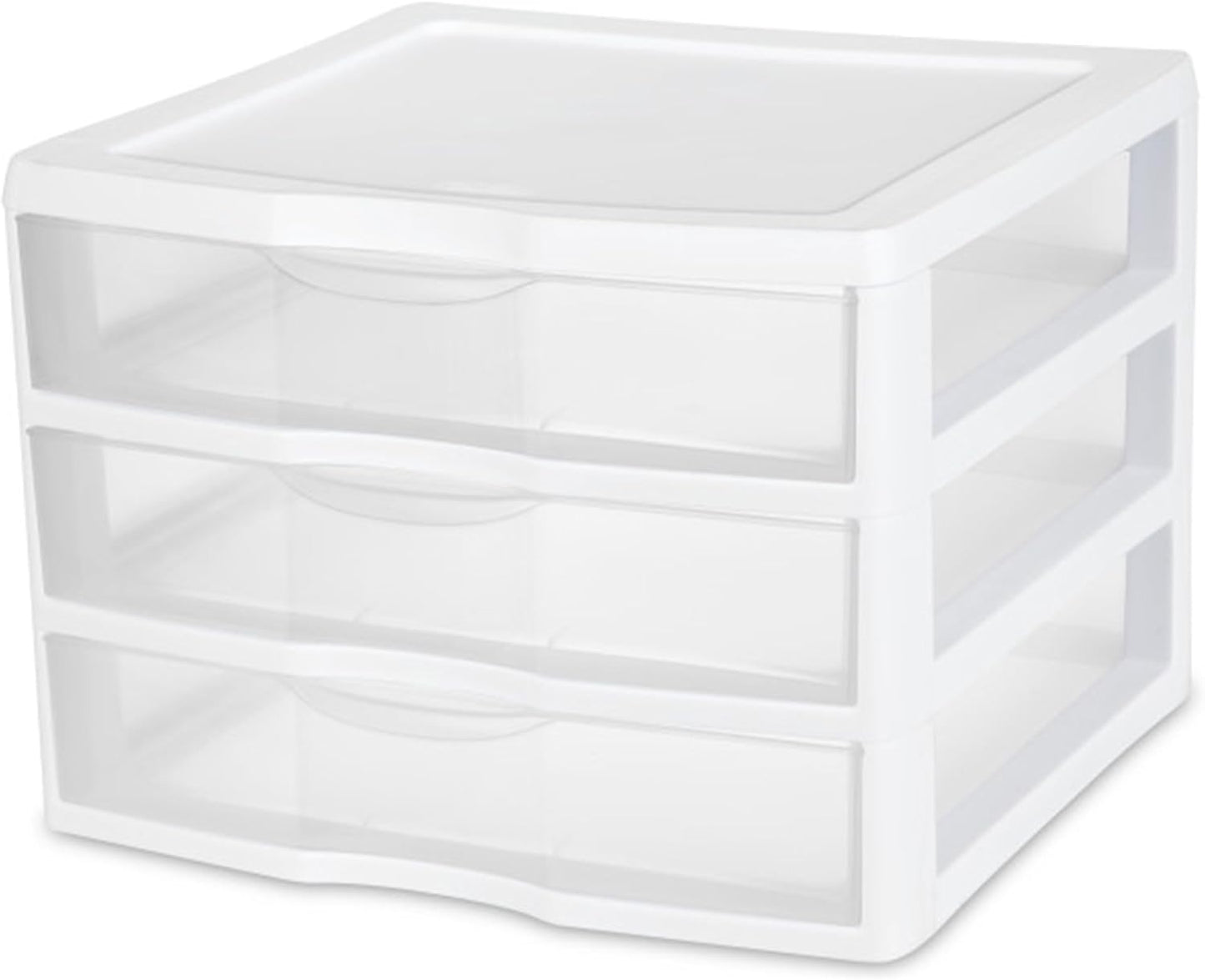 Sterilite 6-Pack Wide 3 Drawer Unit, Plastic Desktop Organizer with Clear Drawers, White Frame - Stackable Multi-Purpose Storage for Office Supplies, Craft Rooms, Classrooms and Home Organization
