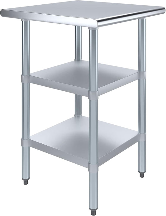 AmGood Stainless Steel Work Table with 2 Shelves | NSF | Metal Utility Table (24" Long x 24" Deep)