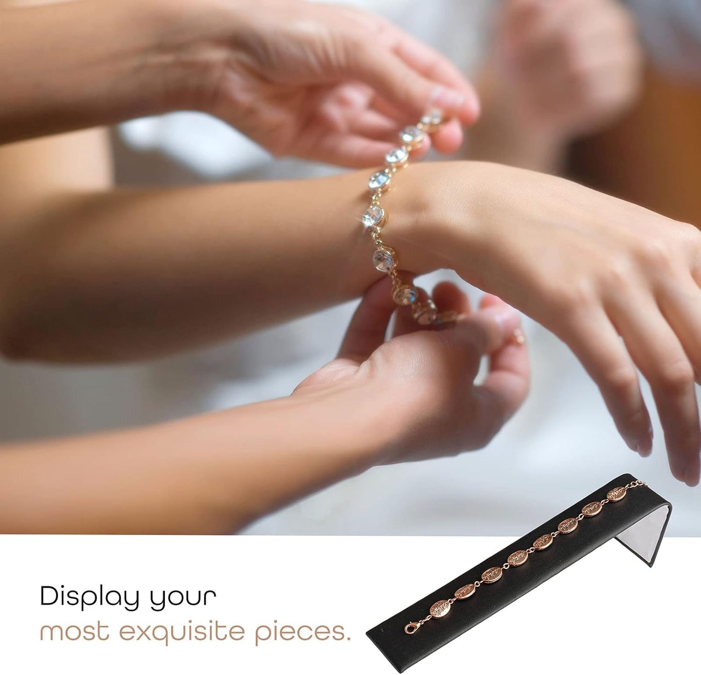 Novel Box 6 Pack Bracelet/Watch Ramp Black Leatherette 2x8.25x2 Inches - Slim and Sleek Ramps for Jewelry Display - Bracelet Holder Organizer Stand for Wedding, Selling & Personal Use