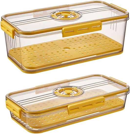 CottonColors Fridge Organizer, Food Storage Containers With Lids for Timer & Drain Board Stackable Refrigerator Organizers and Storage(Tall & Short, Small, 3.3 L + 1.5 L, 2 Pack)