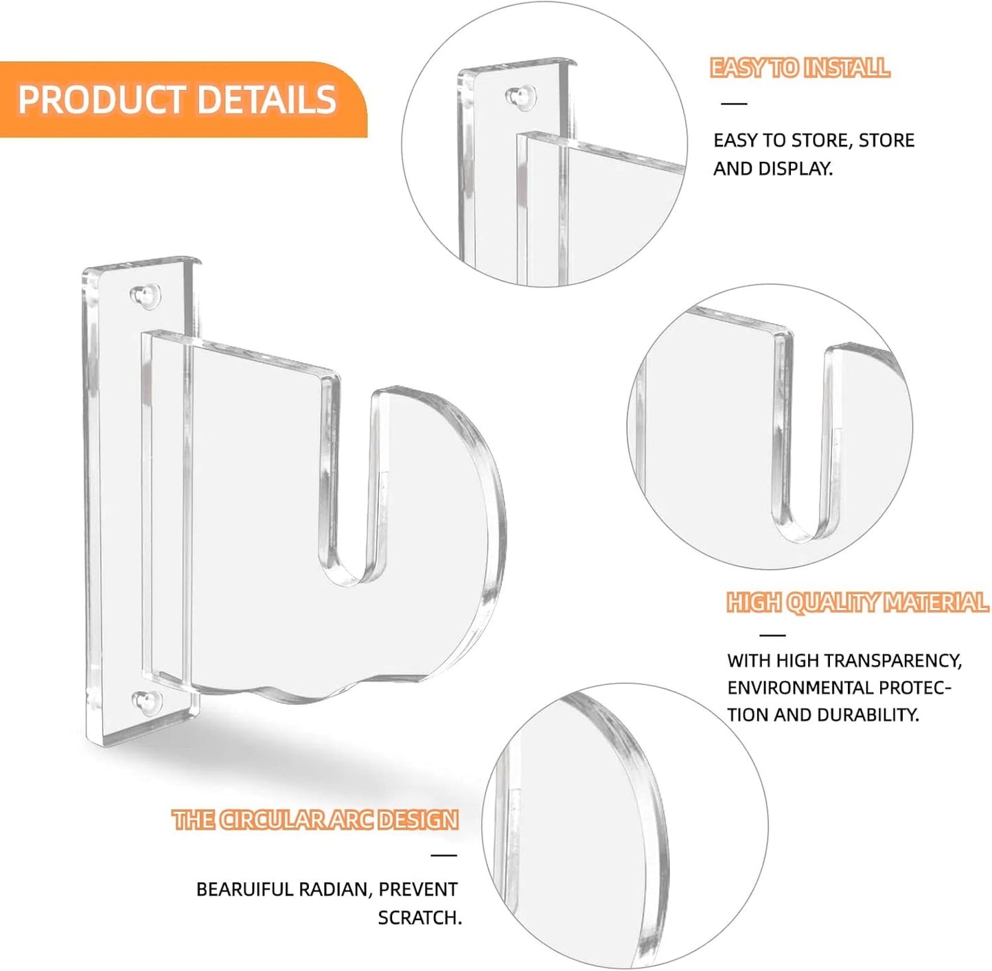 BiJun Skateboard Wall Mount, Snowboard Wall Mount Display, Acrylic Horizontal Skateboards Rack, Skateboard Storage Hanger (Transparent)