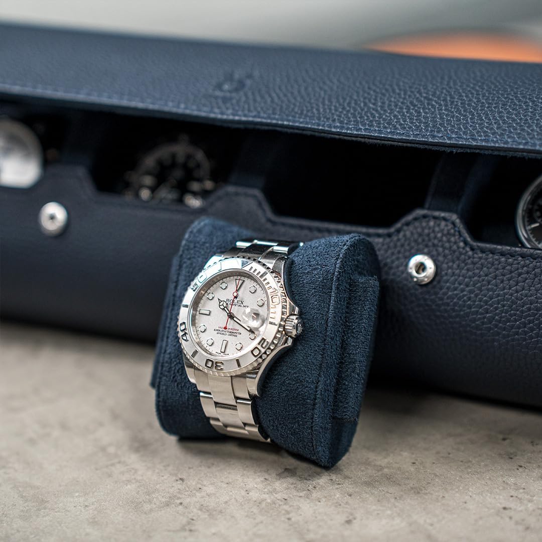 DailyWatch | Watch Roll Travel Case For 4 Watch | Luxury Watch Case In Genuine Leather With Soft Velvet Interior | Watch Case Protect, Store, & Display Your Watches | Navy Blue