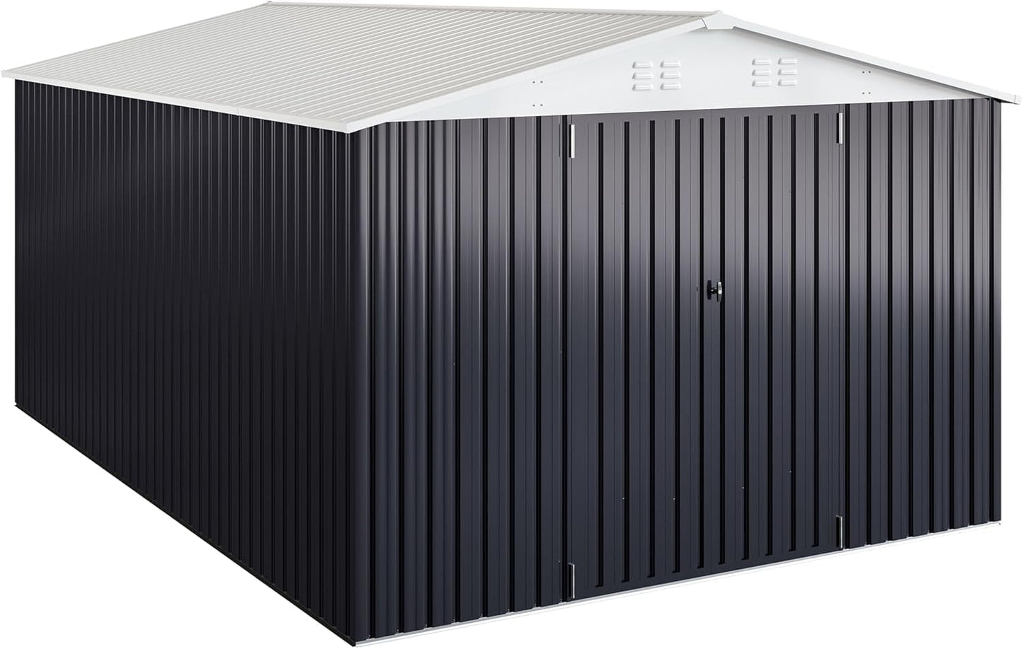 10x14 FT Outdoor Storage Shed, Garden Shed with Updated Frame Structure and Lockable Doors, Metal Tool Sheds for Backyard Garden Patio Lawn, White