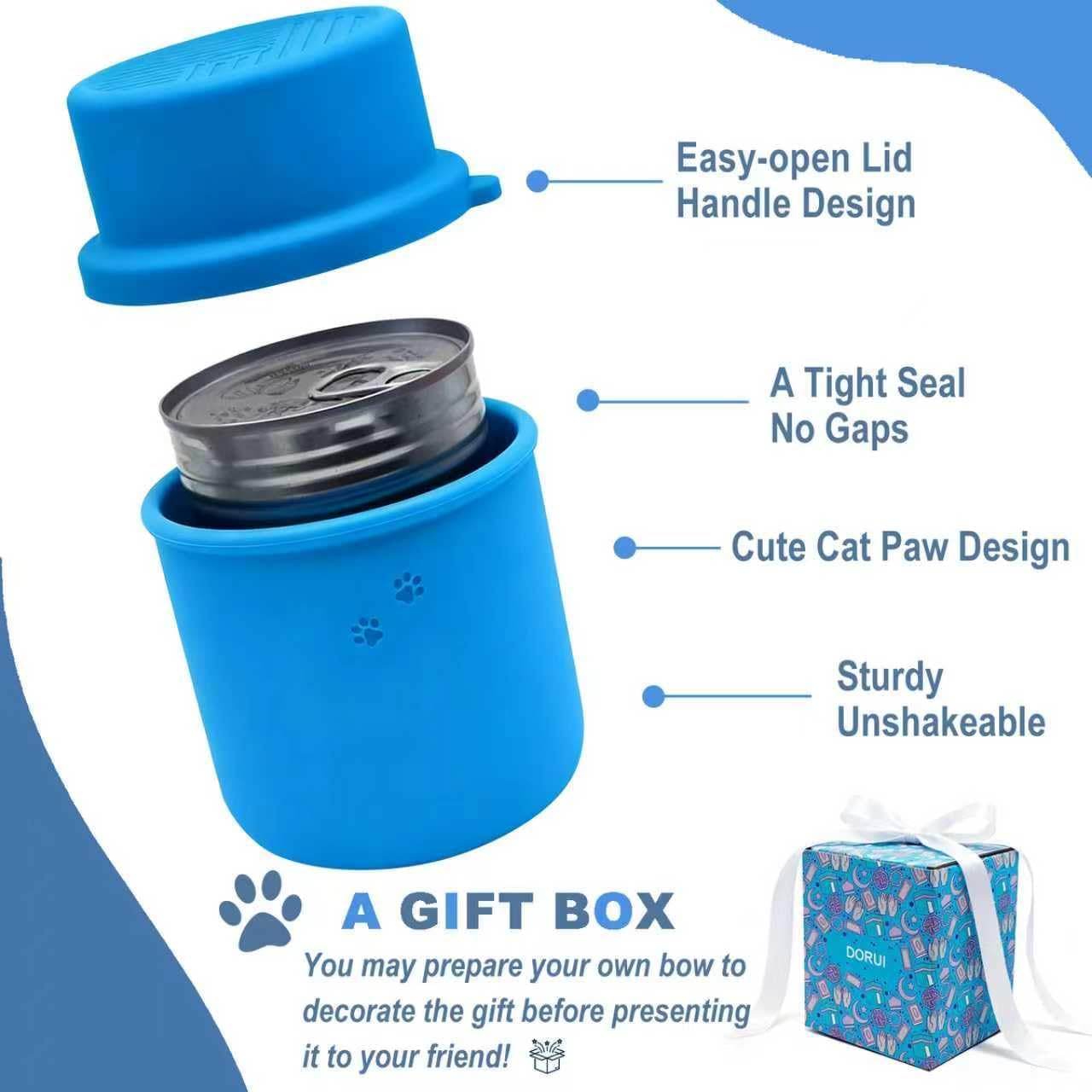 Original Canned Dog Food Storage Container | Silicone Can Cover Pet Food Sealer | BPA Free, Airtight, Dishwasher & Freezer Safe (Blue)