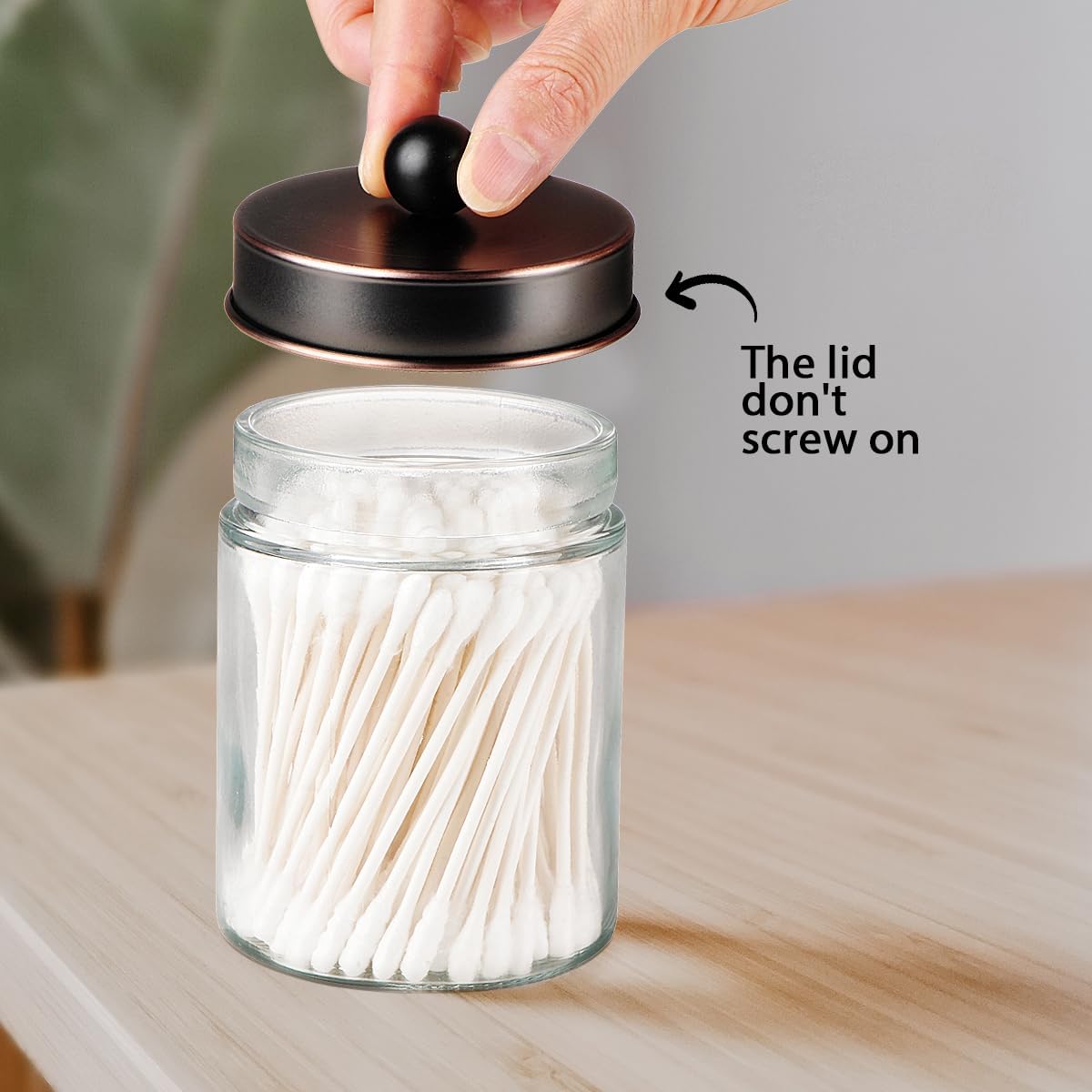 Amolliar Apothecary Jars Bathroom Storage Organizer - Cute Qtip Dispenser Vanity Canister Glass with Lid for Cotton Swabs,Rounds,Bath Salts,Makeup Sponges,Hair Accessories/Oil Rubbed Bronze（2 Pack）