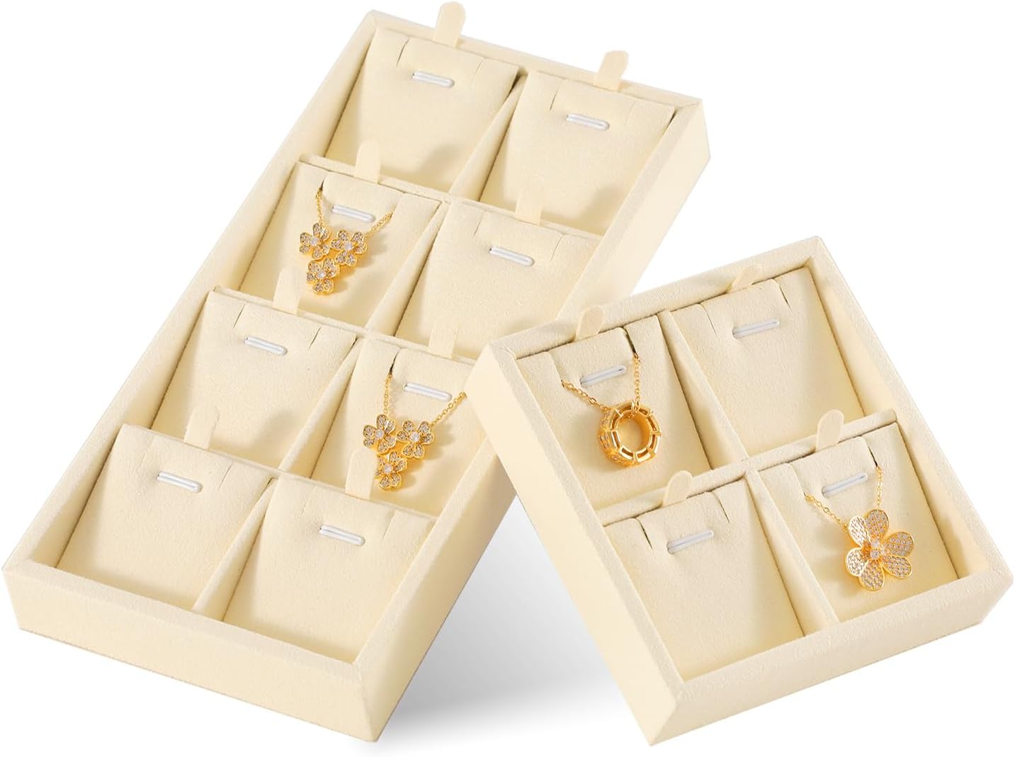 Dark Blue Jewelry Display Tray Ring Necklace Earring Bangle Organizer Multifunctional Storage Case for Jewelry Showcase (Long 8 Grids Pendant Tray(beige))