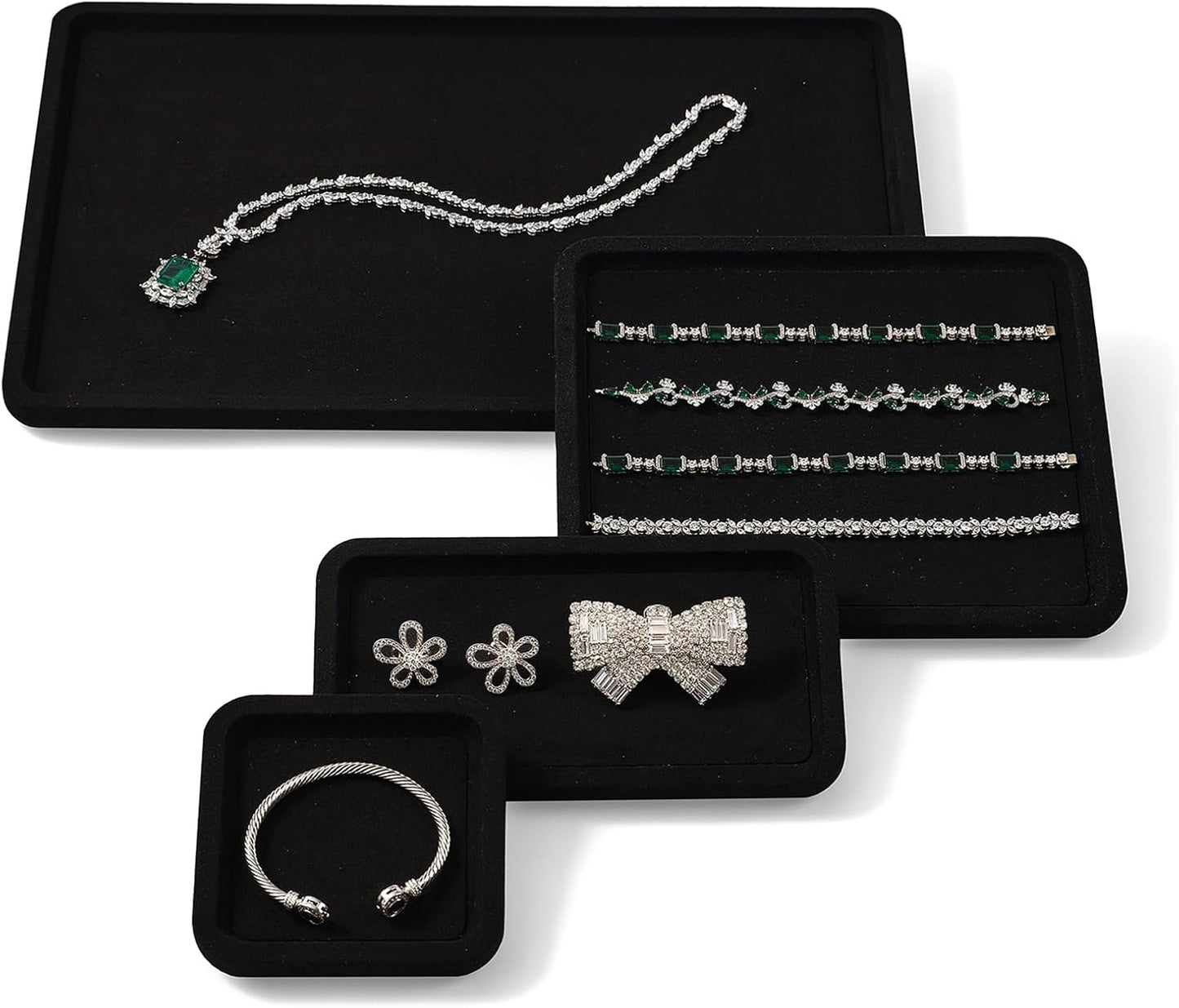 Microfiber Jewelry Display Flat Tray for Rings Earrings Necklace Bracelet, Jewelry Photograph Display Catchall Organizer Tray Dish(M,Black)