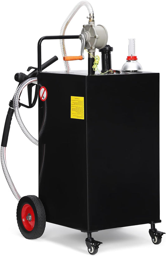 30 Gallon Gas & Diesel Fuel Caddy with Transfer Pump – Mobile Fuel Storage Tank with 4-Wheel Cart for Boats, Lawn Mowers, Snowblowers, Motorcycles & Construction Equipment - Black