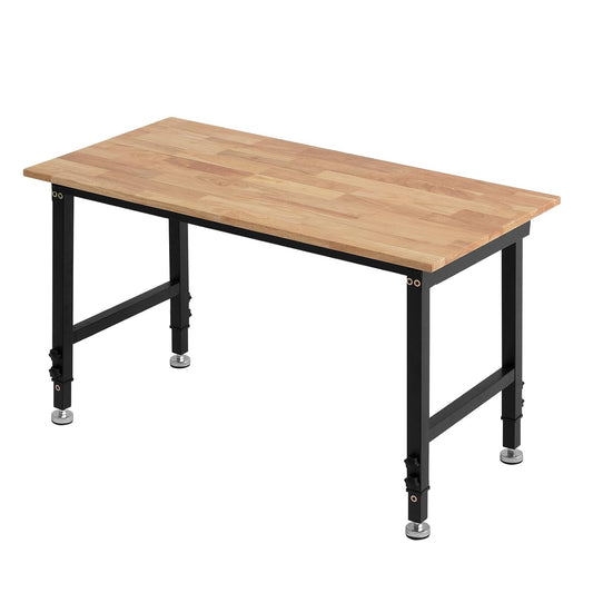 VEVOR Adjustable Workbench, 1500 lbs Capacity, 48 x 24 Inch Oak Wood Top Workbench with 26.3-40.2 Inch Height Adjustment, Heavy-Duty Hardwood Worktable for Garage, Workshop, Home, Office, Commercial