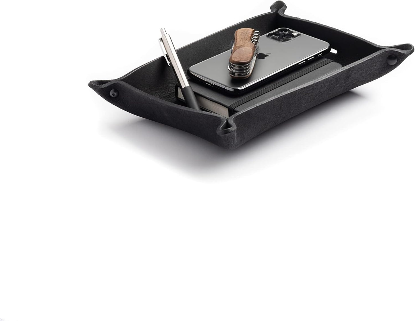 Main Street Forge Leather Valet Tray for Men – Rustic EDC Organizer for Keys, Phone & Wallet – Made in USA – Midnight Black