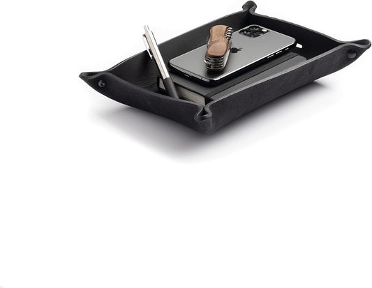 Main Street Forge Leather Valet Tray for Men – Rustic EDC Organizer for Keys, Phone & Wallet – Made in USA – Midnight Black
