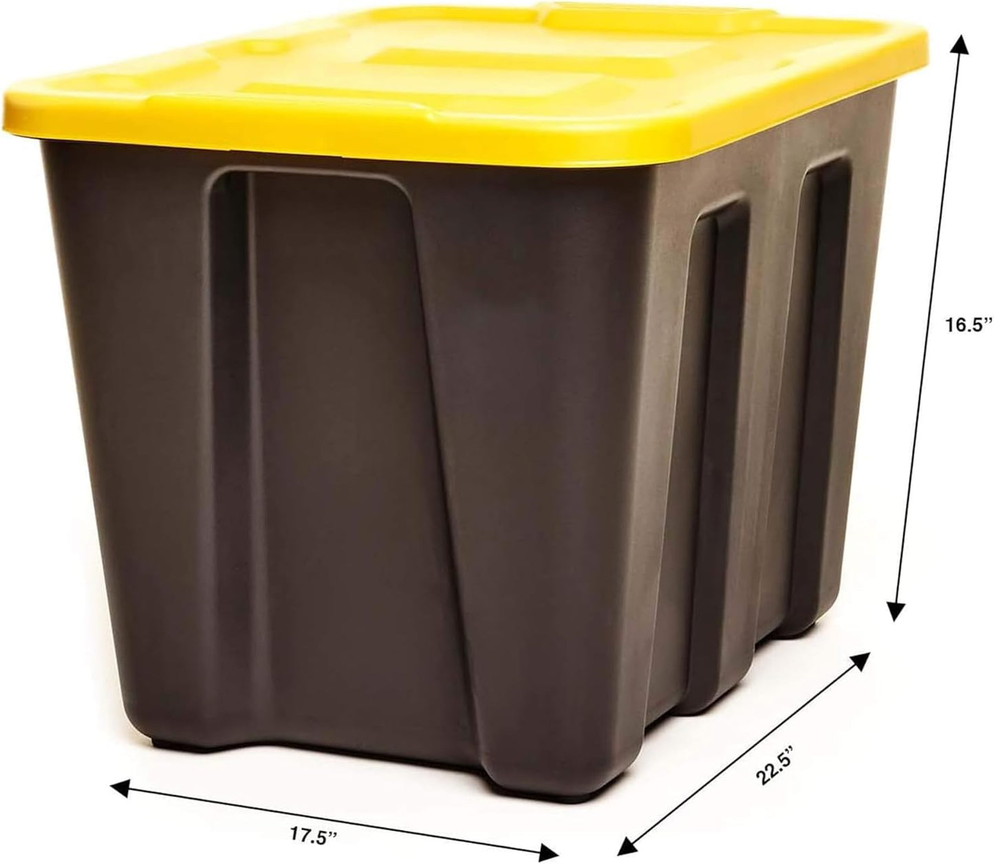 HOMZ 18 Gallon Durabilt Storage Bins, Pack of 4 Heavy Duty Plastic Containers, Secure Snap Lids, Break and Blemish Resistant, Stackable, Nestable, Organizing Totes, Black/Yellow