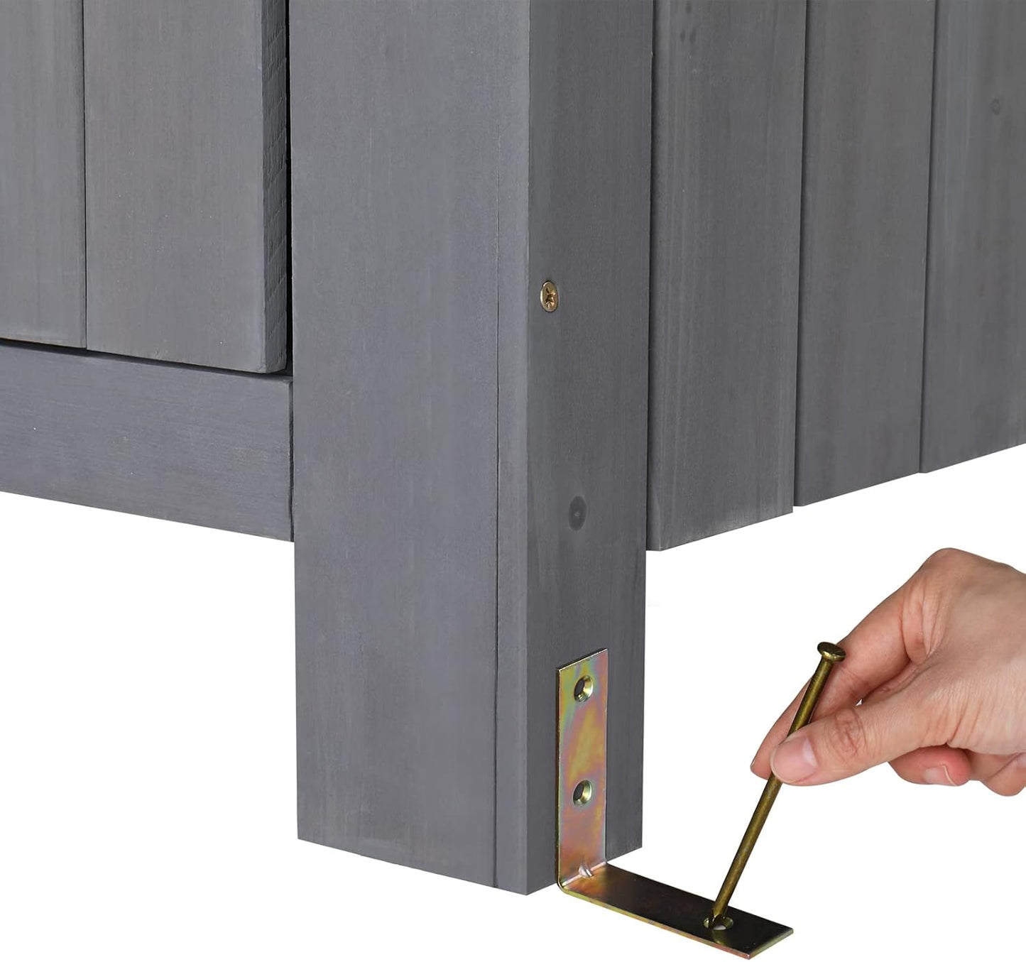 Outvita 70in Outdoor Storage Shed, Waterproof Wooden Garden Storage Cabinet with Lockable Door, Grey